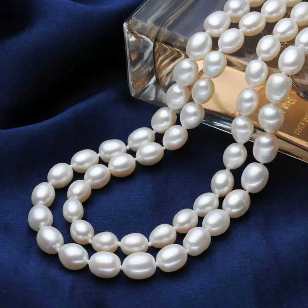 YKNRBPH Collier de riz en perles longues naturelles pour chandail d'automne et d'hiver pour femme Chaînes de haute qualité