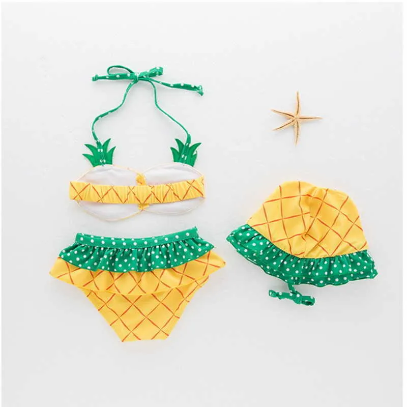 Hurtownie letnie dziewczyny 3 sztuki stroje kąpielowe ananas bikini wiosna mały świeży strój kąpielowy halterowy E1150 210610