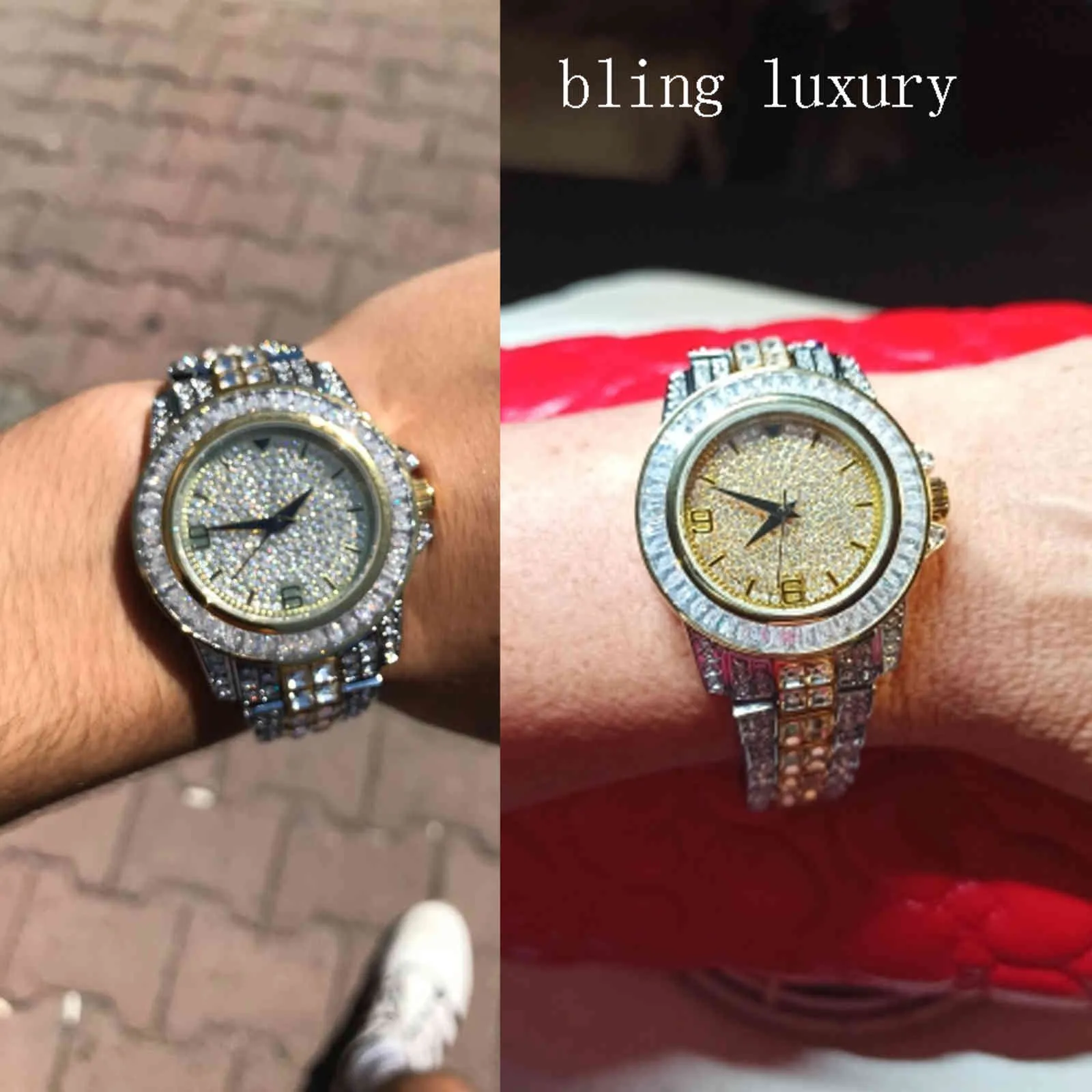 AAA CZ Bling Diament Męski Zegarek Rola 18 K Pozłacany Lód Out Kwarcowy Mrożone Wrist Zegarki dla Mężczyzn Mężczyzna Wodoodporna Wristwatch Godziny