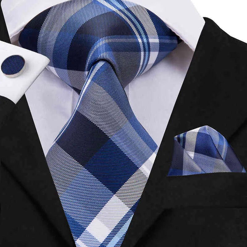 Necktie Handkerchief Set Classic Solid Gift Woven Wedding Party Silk Pocket Square Navy Blue Tie For Men