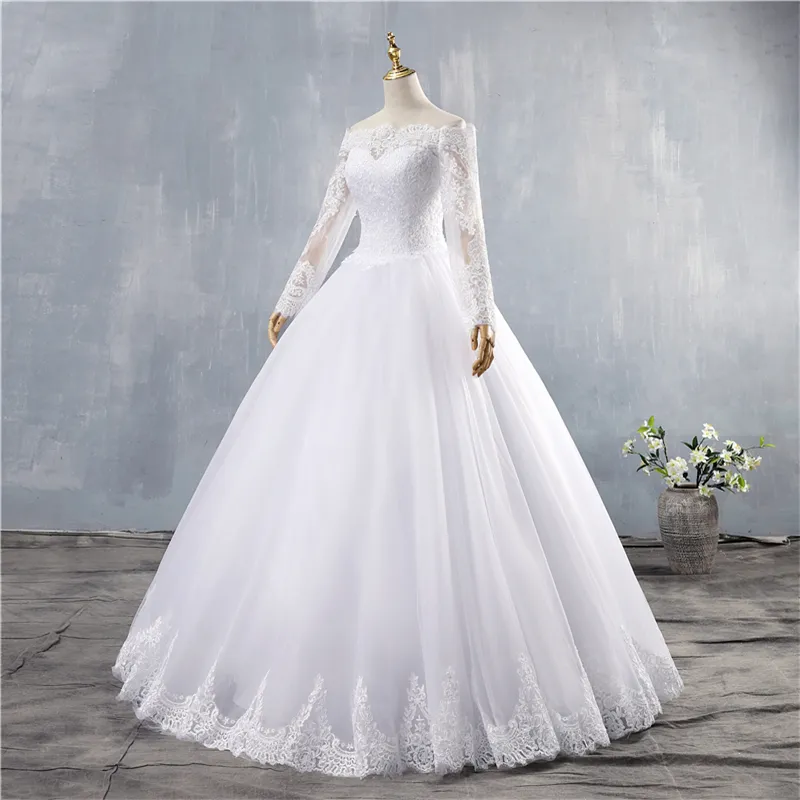 ZJ9151 مثير فستان زفاف عالي الجودة 2021 كرات ثوب أنيقة أبيض العاج العاج الطويل الأكمام