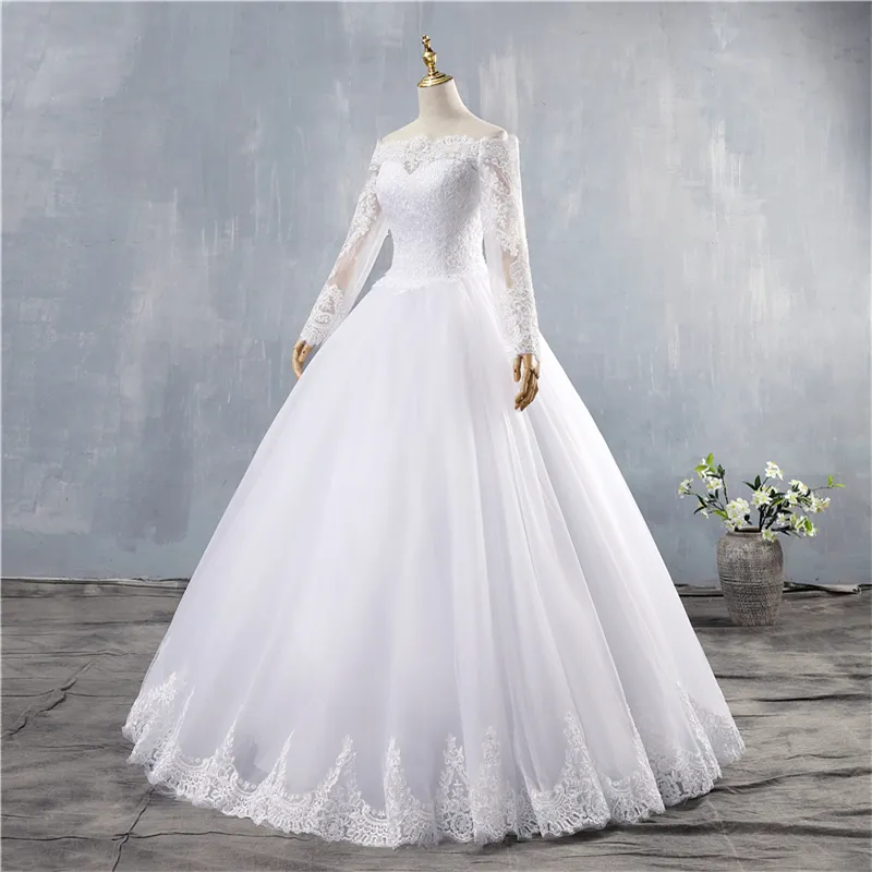 ZJ9151 Sexy High Quality Wedding Dress 2021 Ball Gown Elegant White Ivory Long Sleeve Bride Dresses Lace Bottom2734