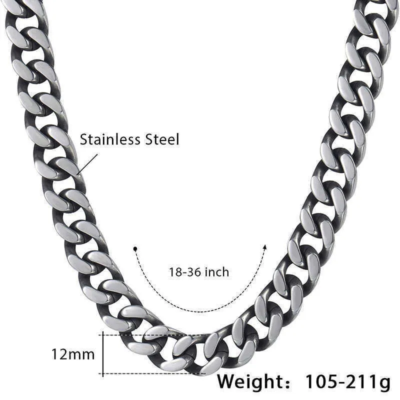 TRENDSMAX Mäns spetsar kedja, rostfritt stål, kubanskt, silver, 8/10 / 12mm, kknm142 Q0809