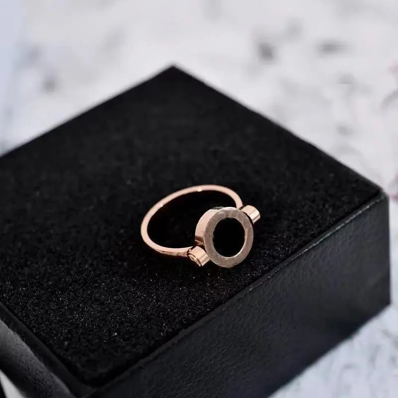 Alta qualidade ouro rosa rotação dupla face com pedras laterais anéis moda senhora criativo flip anel enviar presente original box233c