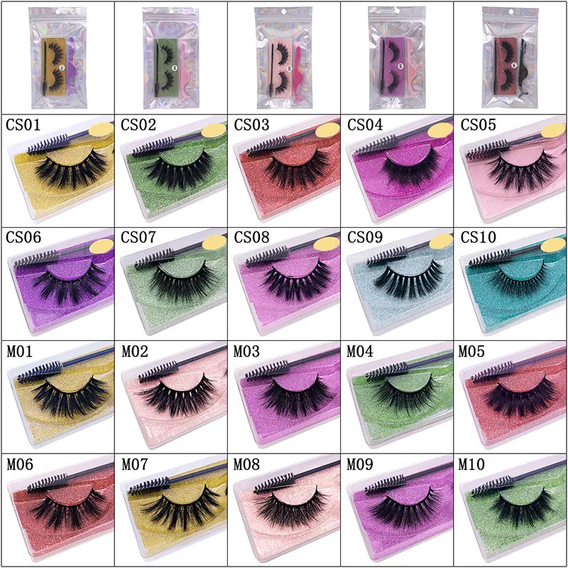 3D False Eyelashes Color Set Thick Style European and American Eyelash Tweezers Lash Brush In Retail Bag4183316