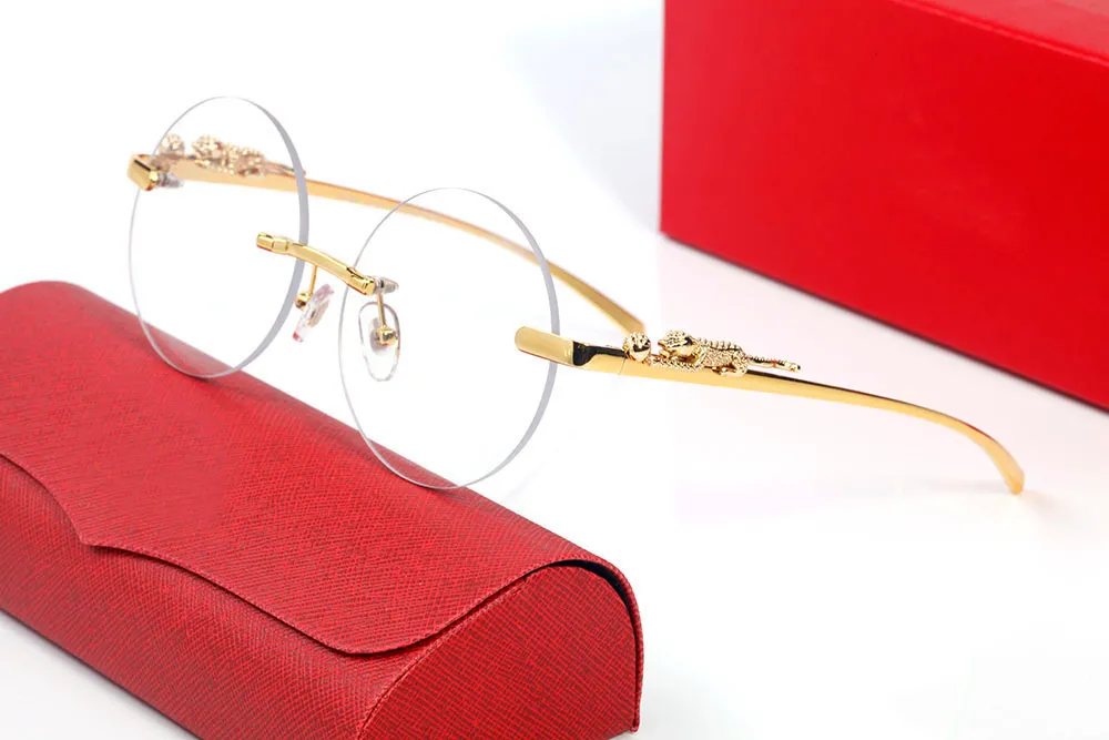 高級デザイナーサングラスメンズブランドオプティカルフレーム女性ゴールドシルバーメタルヒョウロゴ眼鏡