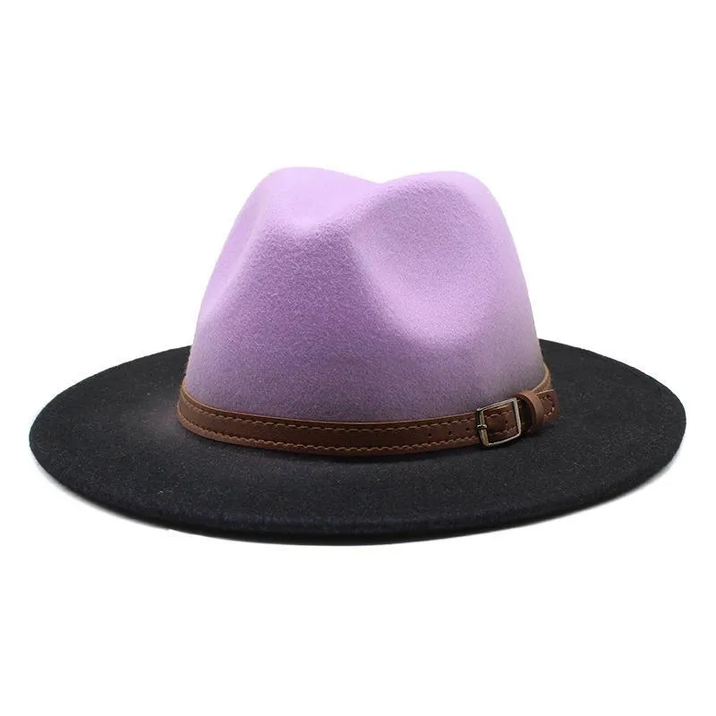 حافة واسعة القبعات 2021 نمط حافة كبيرة الصوف سميكة أعلى قبعة الرجال والنساء التدرج لون الجاز اللون