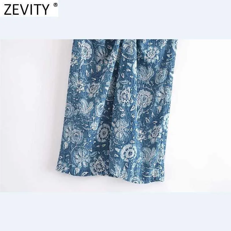 Zevity Women Vintage Totem Floral Print Knotted Design Split A Line Skirt Faldas Mujer Female Back Zipper Summer Vestidos QUN764 210721