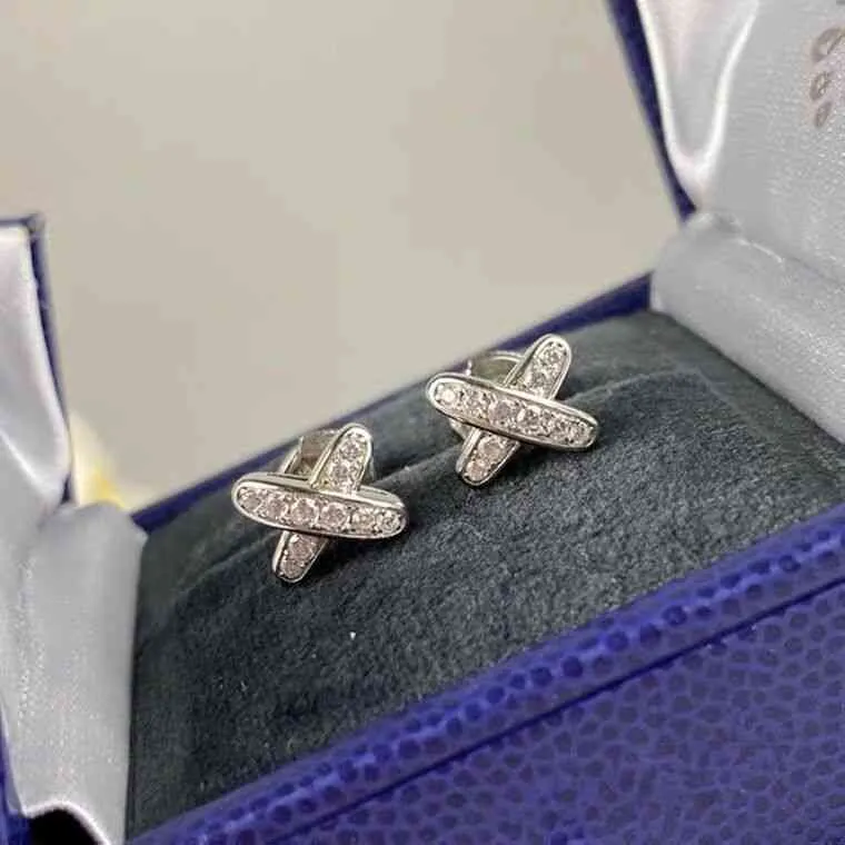 Den nya XiaoShangjia 925 Sterling Silver Plated 18k Gold Shangjia Inlaid X Letter Earrings Full Diamond Earrings8444650