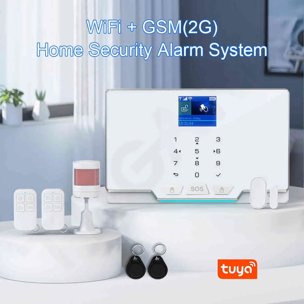 Nieuwste White G20 WIFI GSM Home Security System Tuya Smart Inblegar Alarm Kit met 433 MHz draadloze detector en deursensor