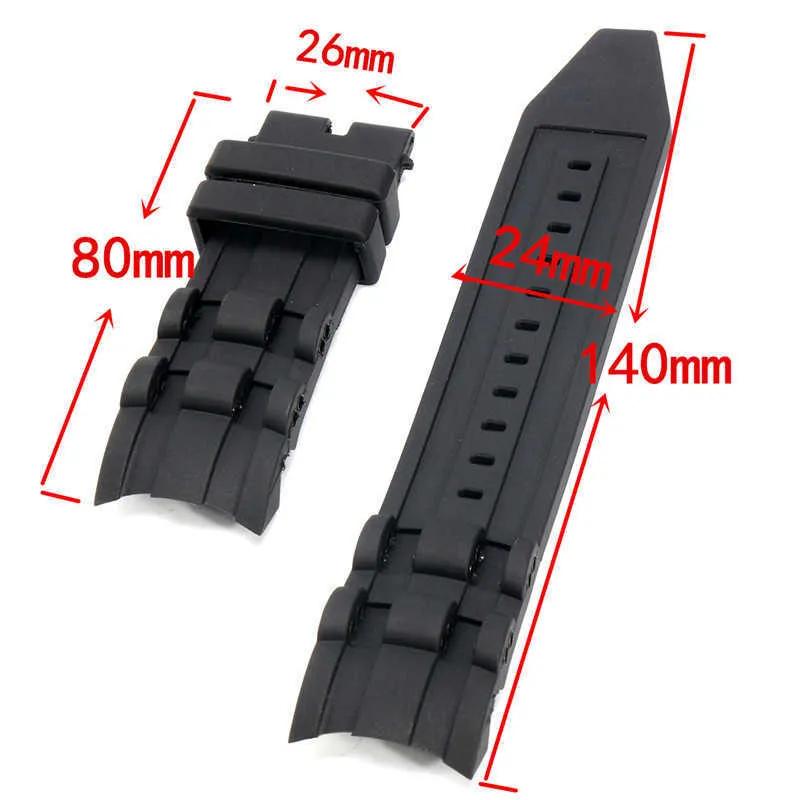 26mm Silicone Gummi Watchband Svart Luxury Mäns Armband Watch Armband Byte Ström Nej Spänne För / Invicta / Pro / Diver H0915