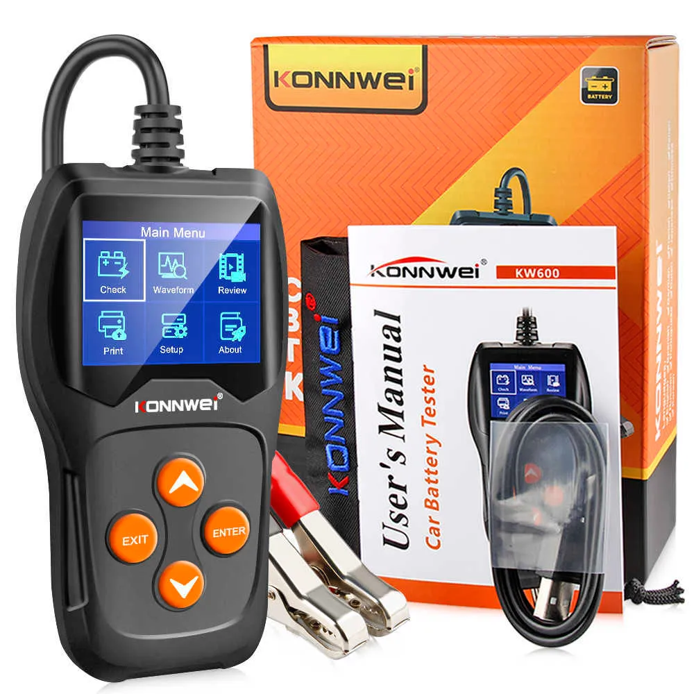 KONNWEI Diagnostic Tools KW600 Car Battery Tester 12V Digital Color Screen Auto Battery Analyzer 100 to 2000CCA Cranking Charging Car Diagnostic