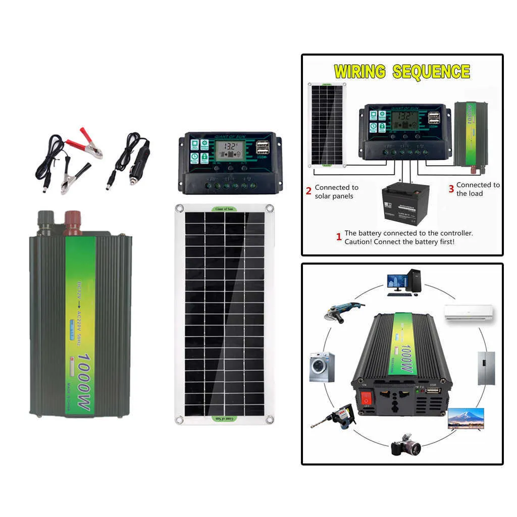 30W RV Boat Solar Panels Kit with Charge Controller Solar Inverter for Home Boat 60A 100A Portable Power Generator