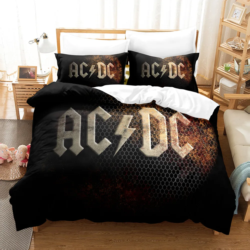 3D printing bedding set AC DC theme 100% polyester quilt cover with pillowcase adult and child duvet cover sheet FULL TWIN QUEEN K3081