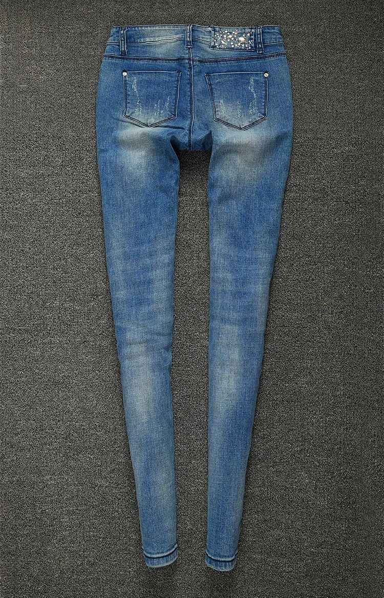 Taglie forti 25-33! Jeans da donna in denim con strass di lusso con strass di lusso WomenSkinny Stretch Pencil Slim Vintage H0908