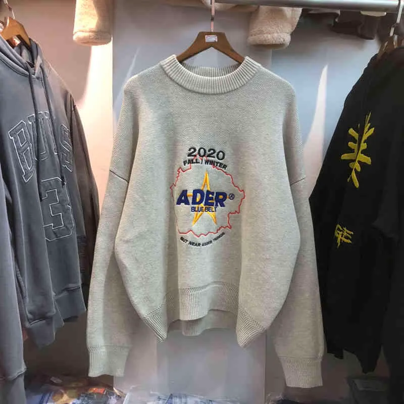 Ader Loose Sweater 남성 여성 다섯 점이 별 자수 패치 빈티지 양모 Adererror 부부 니트