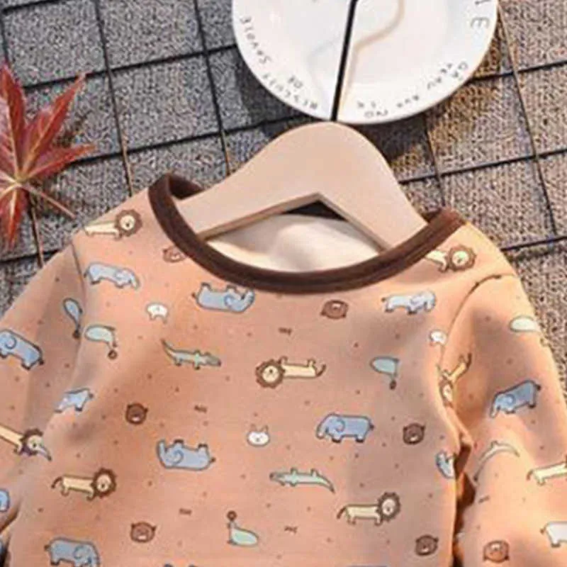 Children'S Velvet Underwear Clothes Sets Cartoon Warm Thickening Autumn&Winter Baby Home Clothing Boys& Girls Pajamas 210611