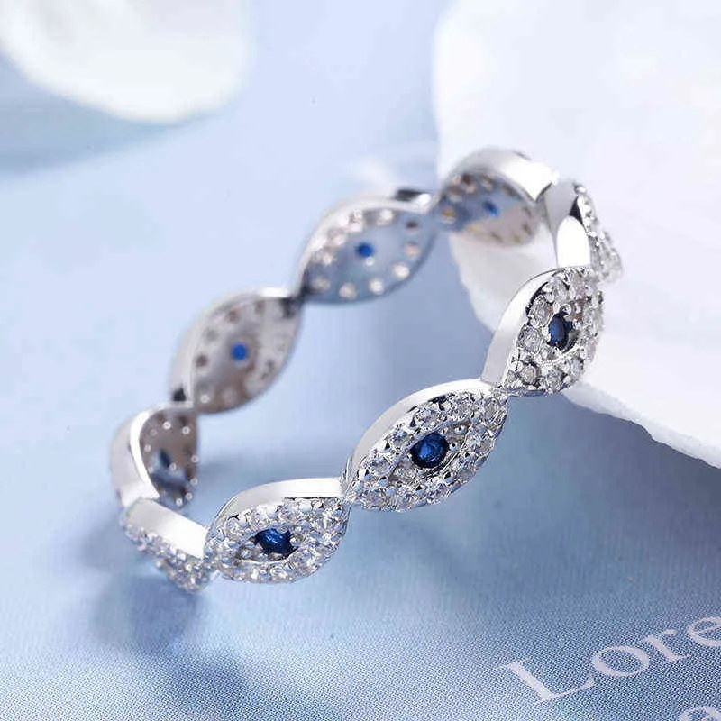 Bagues en argent sterling S925 pour femmes, bonne chance, pierre bleue, AAA Zircon CZ, marque de luxe, bijoux de mariage en Turquie 211217