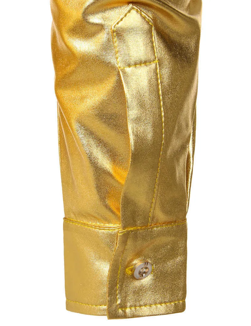 Mäns disco glänsande guld sequin metallisk design klänning skjorta långärmad knapp ner jul halloween bday party scen kostym h1014
