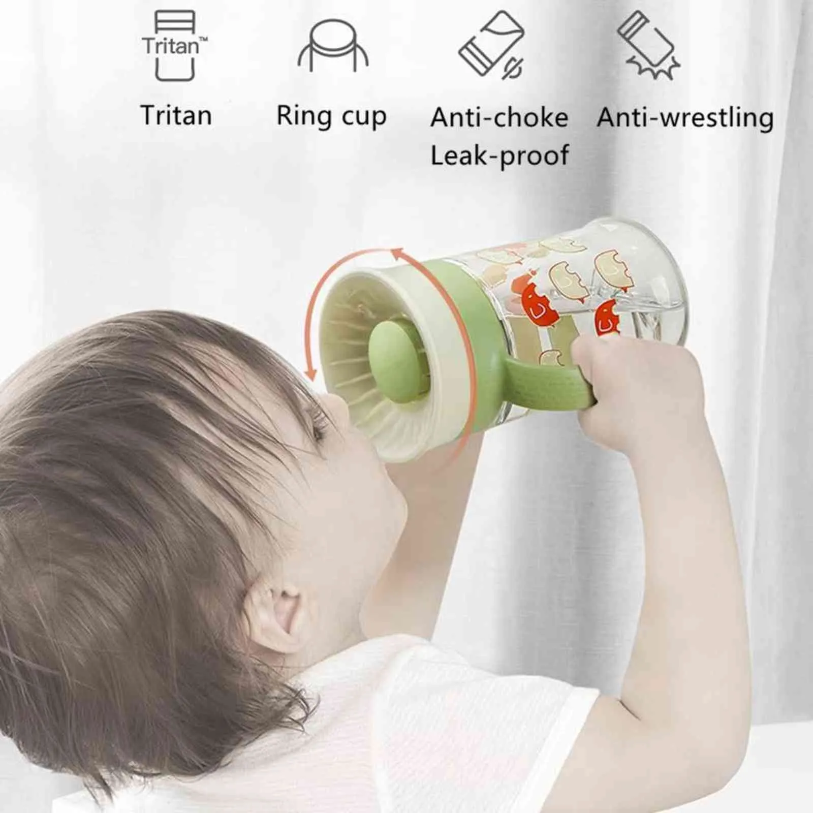 BC Babycare 260ml Baby Cups peuvent être tournés Magic Cup Kids Anti-fuite 360 Bouteille d'eau potable Poignée ergonomique Tasse sans BPA 211027