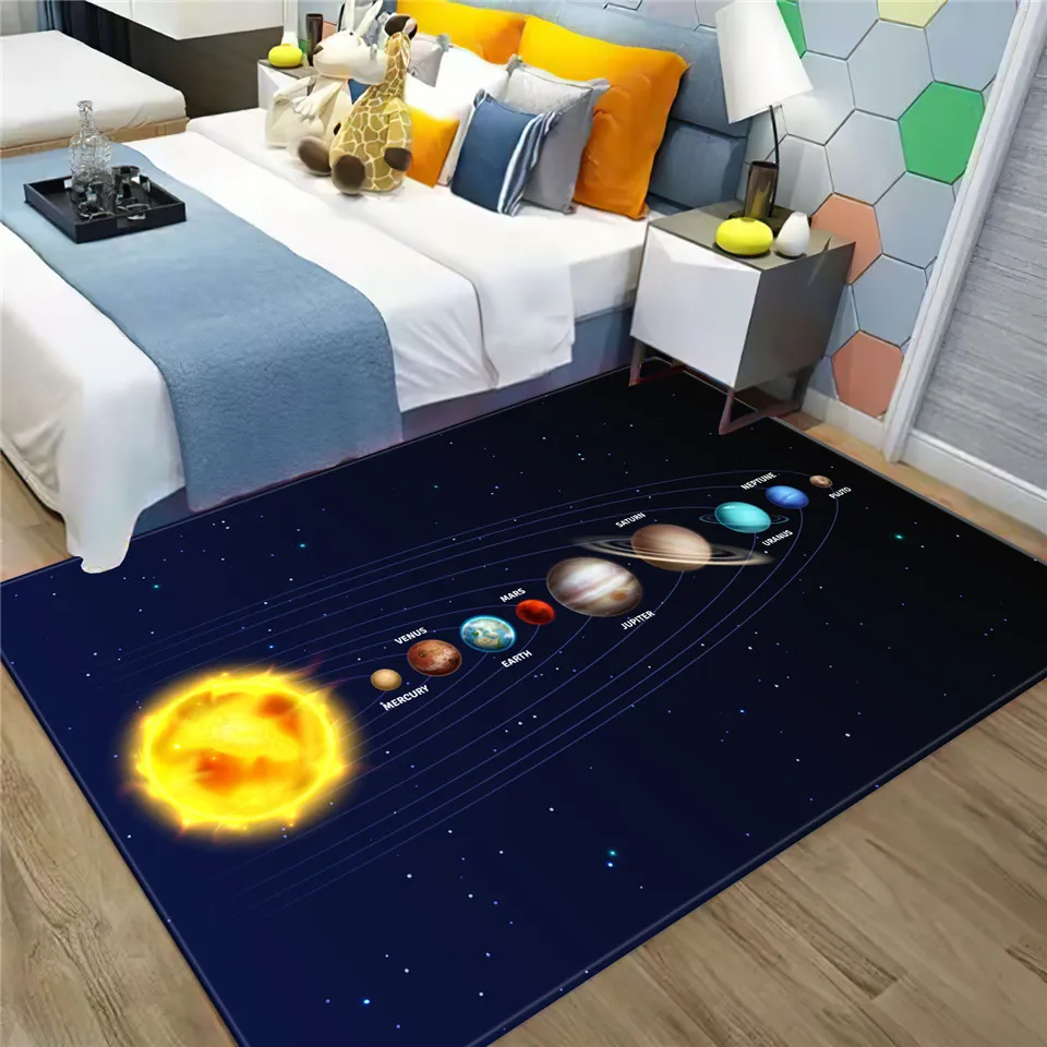 3D Sistema Solar Sala de Crianças Tapete Espacial Planeta Tapete para Menino Quarto Anti-Slip Mat Bathroom Decoração Decoração Jogar Rastejando Piso Tapete 210301