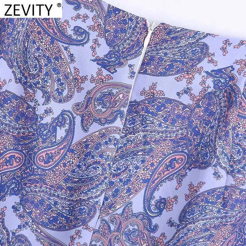 Zevidade Mulheres Vintage Cashw Nuts Imprimir Hem Irregular Sarong Saia Faldas Mujer Feminino Bowknot Voltar Zipper Saia Casual Qun800 210721