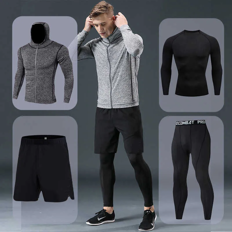 Männer Lauf Sets Schnell trocknend Atmungsaktive Stretch Jogginghose winter Gym Kompression männer Jogging Fitness training Sport Anzüge 211006