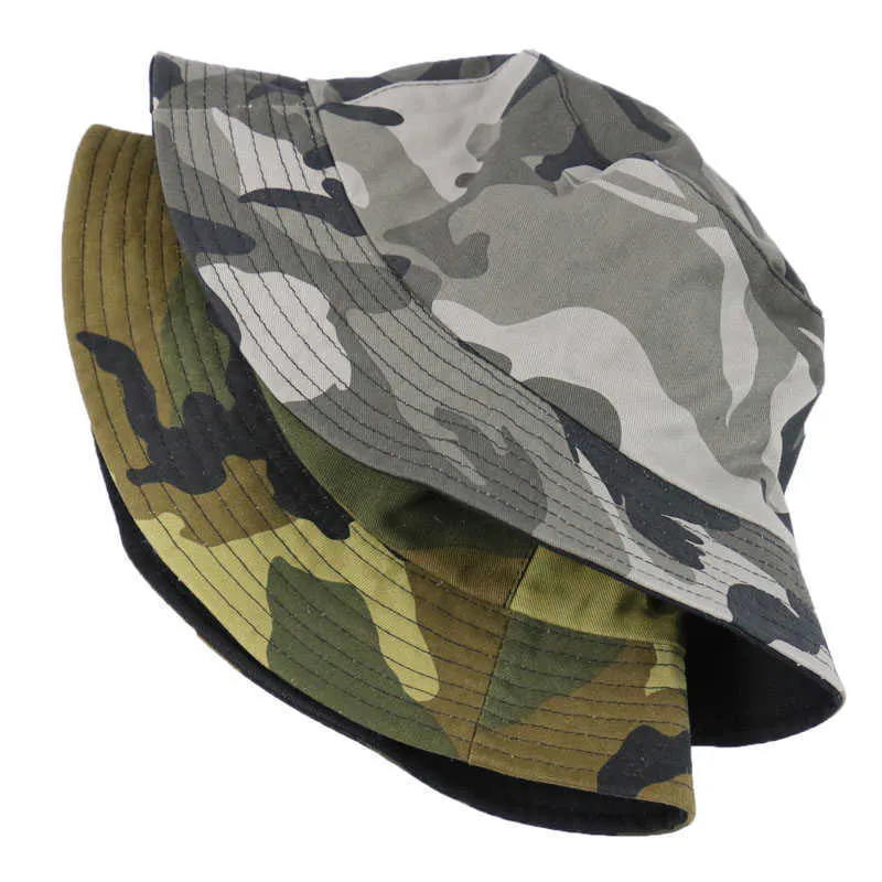 Foxmother New Autumn Fashion Camo Gorras Casquette Army Green Camouflage Vishoeden Bucket Caps Women Mens X220214316V