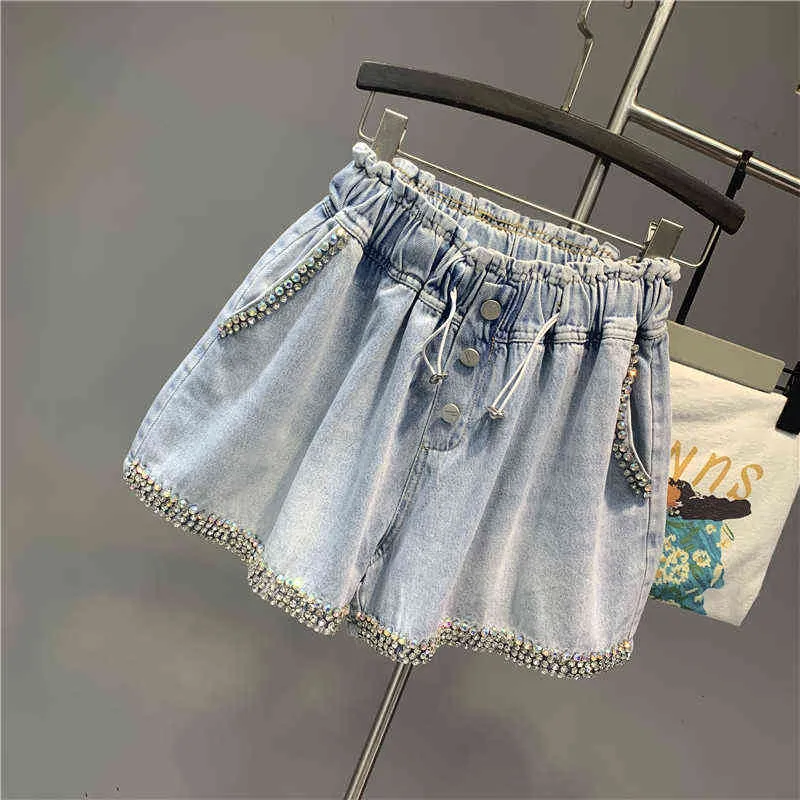 Sommer Europäische Frauen Exquisite Denim Shorts Damen Mode Plus Größe Lose Breite Bein A-Linie Jeans Hosen 211129