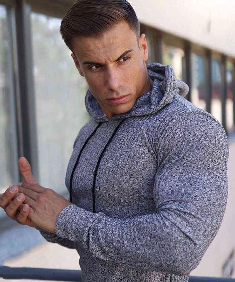 Spring Fashion Hooded Tröjor Män Casual Turtleneck Sweaters Slim Fit Sport Pullover Men Sweater Gym Knitwear Pull Homme 211102