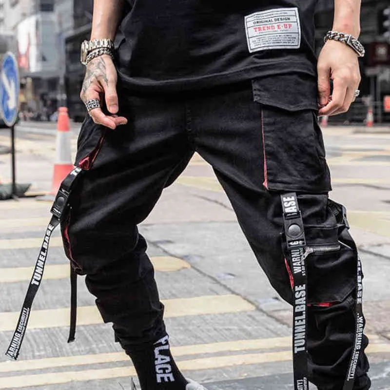 メンズヒップホップストリートウェアメンズズボンオーバーオールサマージョガーズ男性ブラックファッションハーレムパンツメンズ服H1223