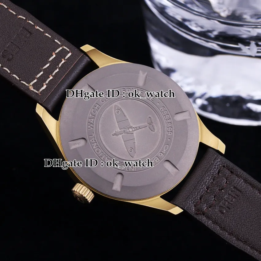 Top Quality 39mm Miyota 9015 Automatic Mens Watch Bronze IW326802 Olive Green Dial Brown Leather Gents Sport Watches270I