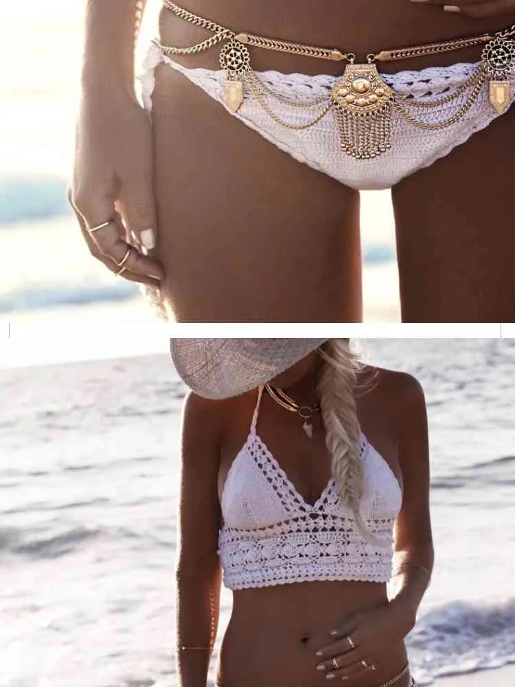 Sexiga smycken Gothic Punk Metallic Koppar Hastighet Dam Strand Charm Bikini Mage Midjekedja Bälte