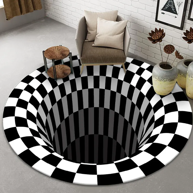 Halloween okrągły dywan pułapki 3d stereo czarno-biały geometryczny iluzja dywan salon sypialnia maty