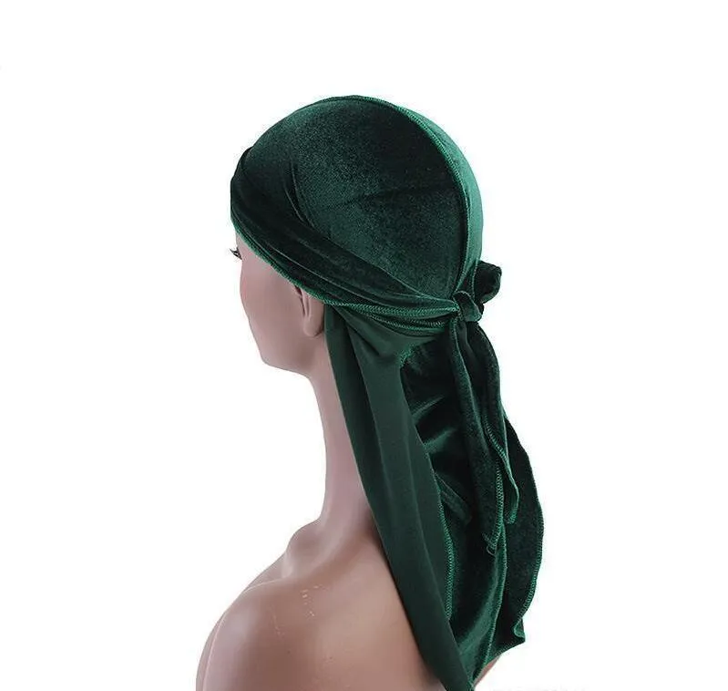 12 스타일 럭셔리 유니섹스 벨벳 Durags Bandana Turban Hat 해 적 모자 가발 Durag 바이커 헤드웨어 헤드 밴드 해 적 모자 헤어 액세서리 비니