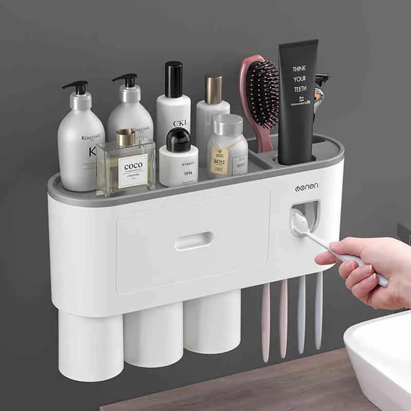 Portaspazzolino Accessori il bagno Set organizer Dispenser automatico di dentifricio Set di strumenti montaggio a parete 211222