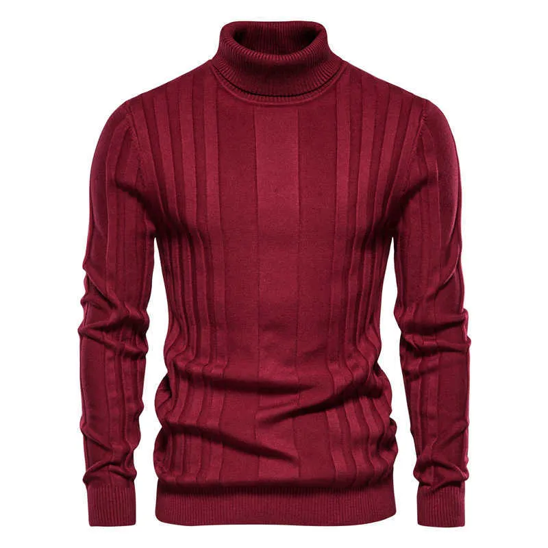 Aiopeson Slim Fit Pullovers Turtleneck Mannen Casual Basic Solid Color Warm Striped Sweater Mens Winter Mode Sweaters Male 211018