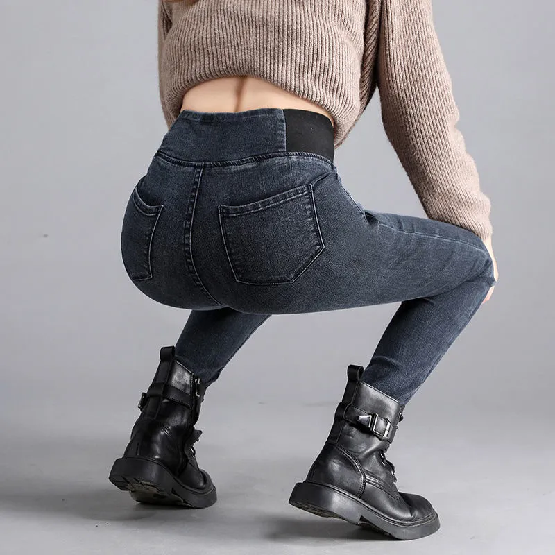 Женские брюки с высокой талией весны и осенью увеличения роста девочки Сниженные брюки Эластичная талия Black 210302