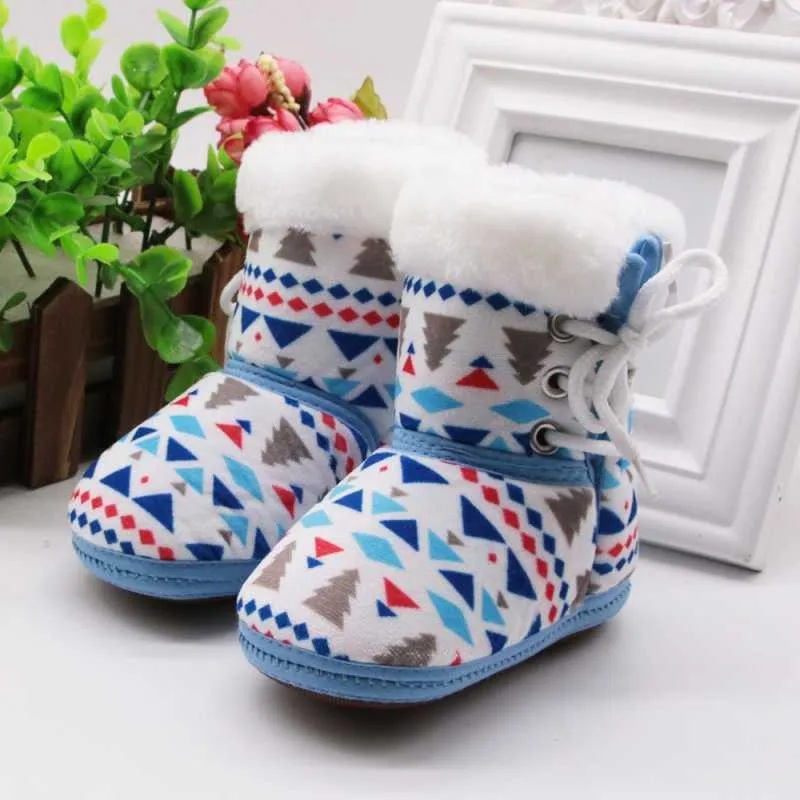 Caldo bambino inverno stivali di cotone bambino stringato primi camminatori neonate ragazzi stampa scarpe suola morbida stivaletti invernali 0-18 m G1023