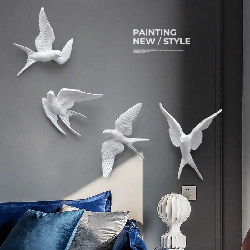 Nordic Creativo Resina Bianca Figurine di Uccelli Decorazione Della Casa Arte Artigianato Soggiorno Ripiani Ornamenti Festa di Nozze 210811