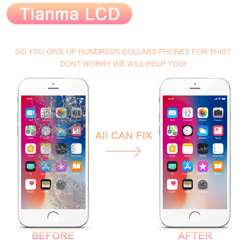 شاشة LCD من ORIWHIZ Tianma لأجهزة iPhone 5 5s 6 Plus 6s 7 8 مجموعة محول رقمي شاشة بديلة تعمل باللمس الحساسة جودة متينة أسود أبيض