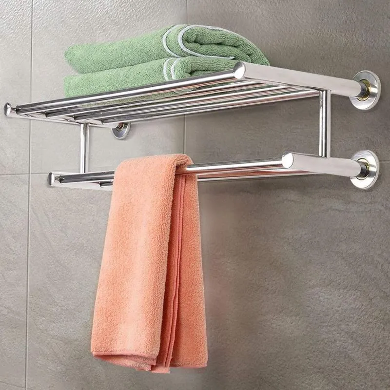Handtuchhalter 60 cm Edelstahloberfläche Polieren Doppelwandmontierter Badezimmerregalhalter Faltbares Regal274Z
