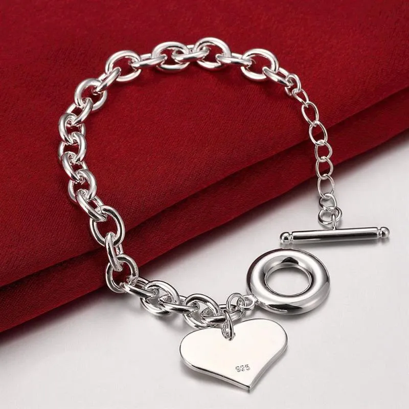 Charm Bracelets Hight Quality Silver-color & Bangles Heart Love Tag Bracelet Jewelry For Women Gift TO-Clasps218c