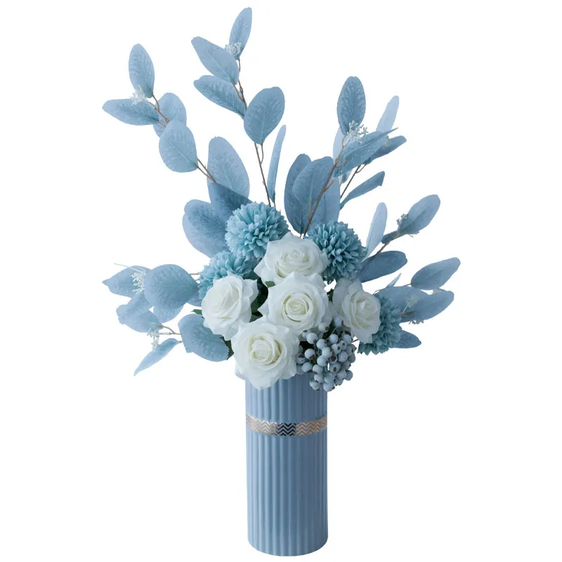 Fleur de flocon de neige nordique, Simulation élégante, Rose blanche, Bouquet de mariée, fleurs artificielles en soie pour décoration de table à manger de maison, 225l