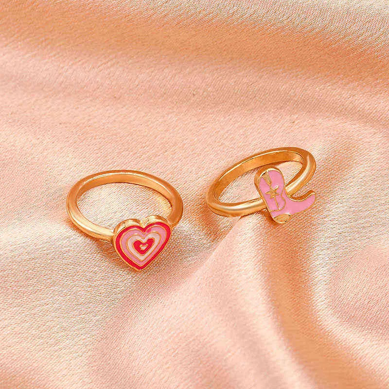 Nieuwe ins creatieve schattige kleurrijke multi-layer liefde hart ring vintage drop olie metalen hart ringen voor vrouwen meisjes mode-sieraden G1125