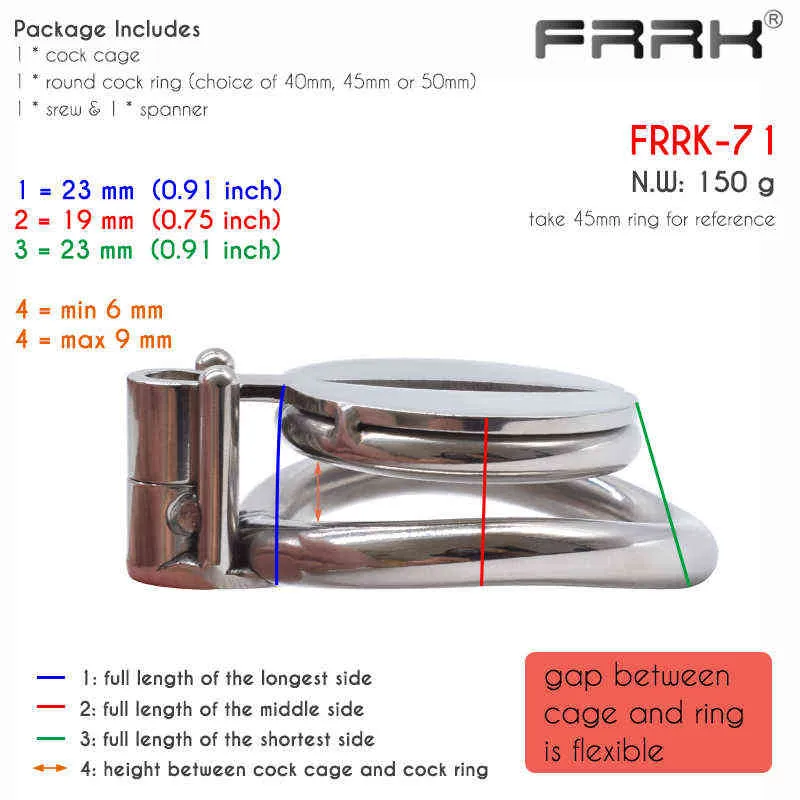 FRRK Flat Male Cage with Allen Key Bondage Belt Steel Penis Rings Small Metal Cock-Lock Intimate BDSM Sex Toys for Men 2111292413852