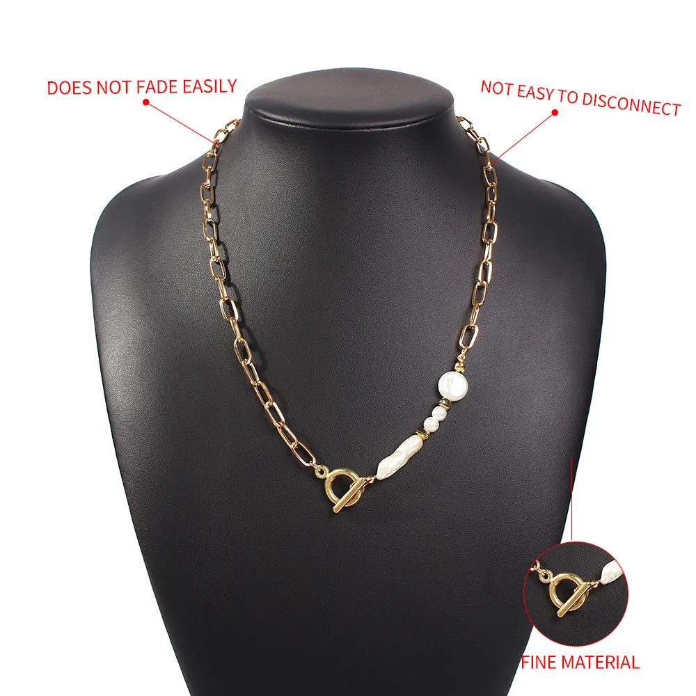 KMVEXO Minimalistische barocke unregelmäßige Perlen Knebelverschluss Halsketten für Frauen Vintage Punk Kreis Halskette Paar weiblicher Schmuck