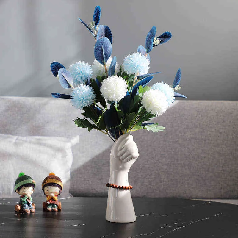 Vase à fleurs en céramique Style nordique Forme de la main Sculpture Vase Fleur Planteur Pot Ornements de bureau Décor pour la maison 211103