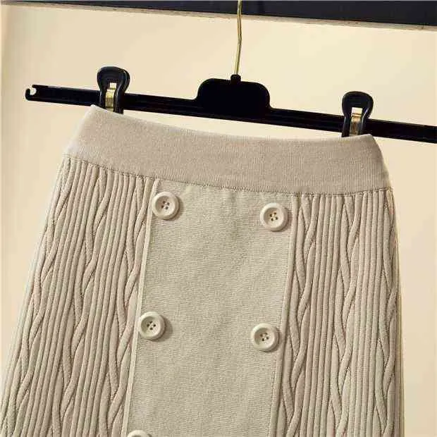 Automne Hiver Tricoté Jupe pour Femmes Taille Haute Double Boutonnage Court Mini Pull Jupes Bonne Qualité Droite Faldas Mujer 211120