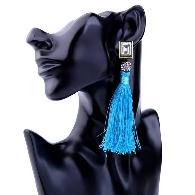 Dangle & Chandelier Bulk Price Handmade Blue Long Tassel Line Cotton Earrings Unique Glass Crystal Drop For Women Jewelry